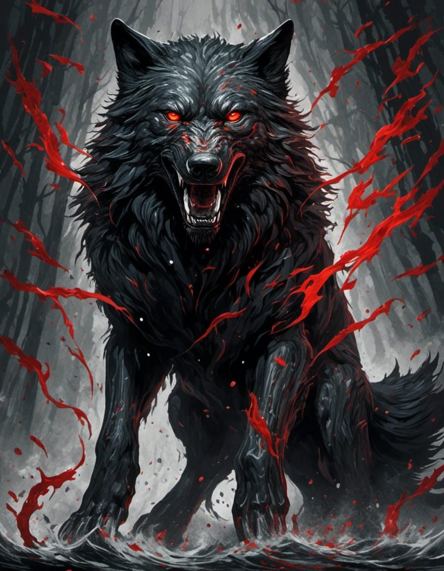 Fearsome Black Wolf with Fiery Eyes
