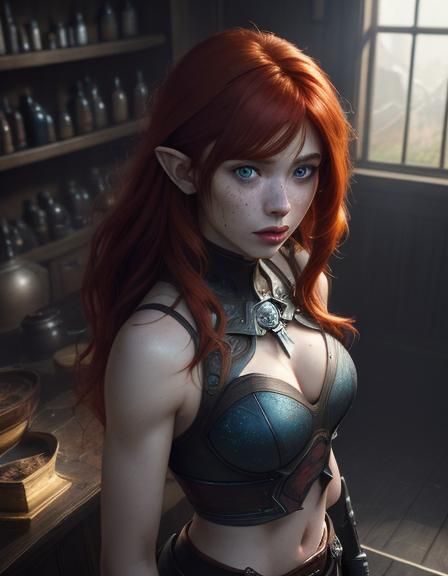 Porcelain Beauty in Magic Shop: Hyperrealistic Portrait