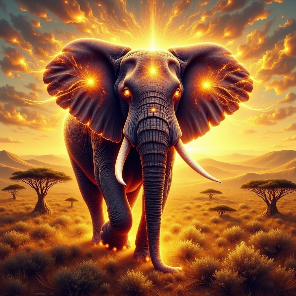 Radiant Elephant on Serengeti Plains at Sunset
