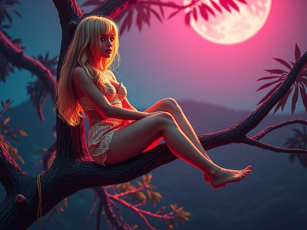 Blonde Woman in Retro Neon Glow