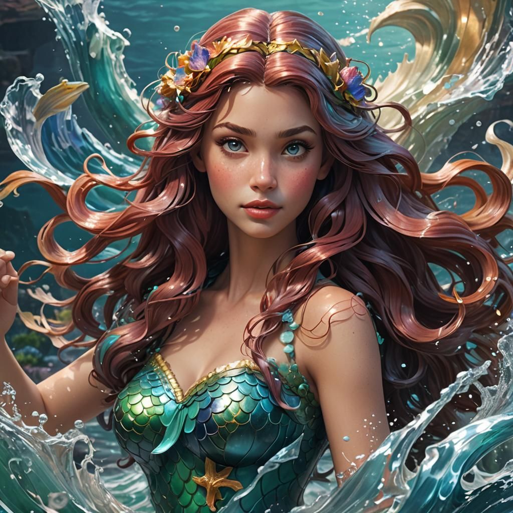 Ariel Mermaid Portrait in Pop-Up Book, Digital Art