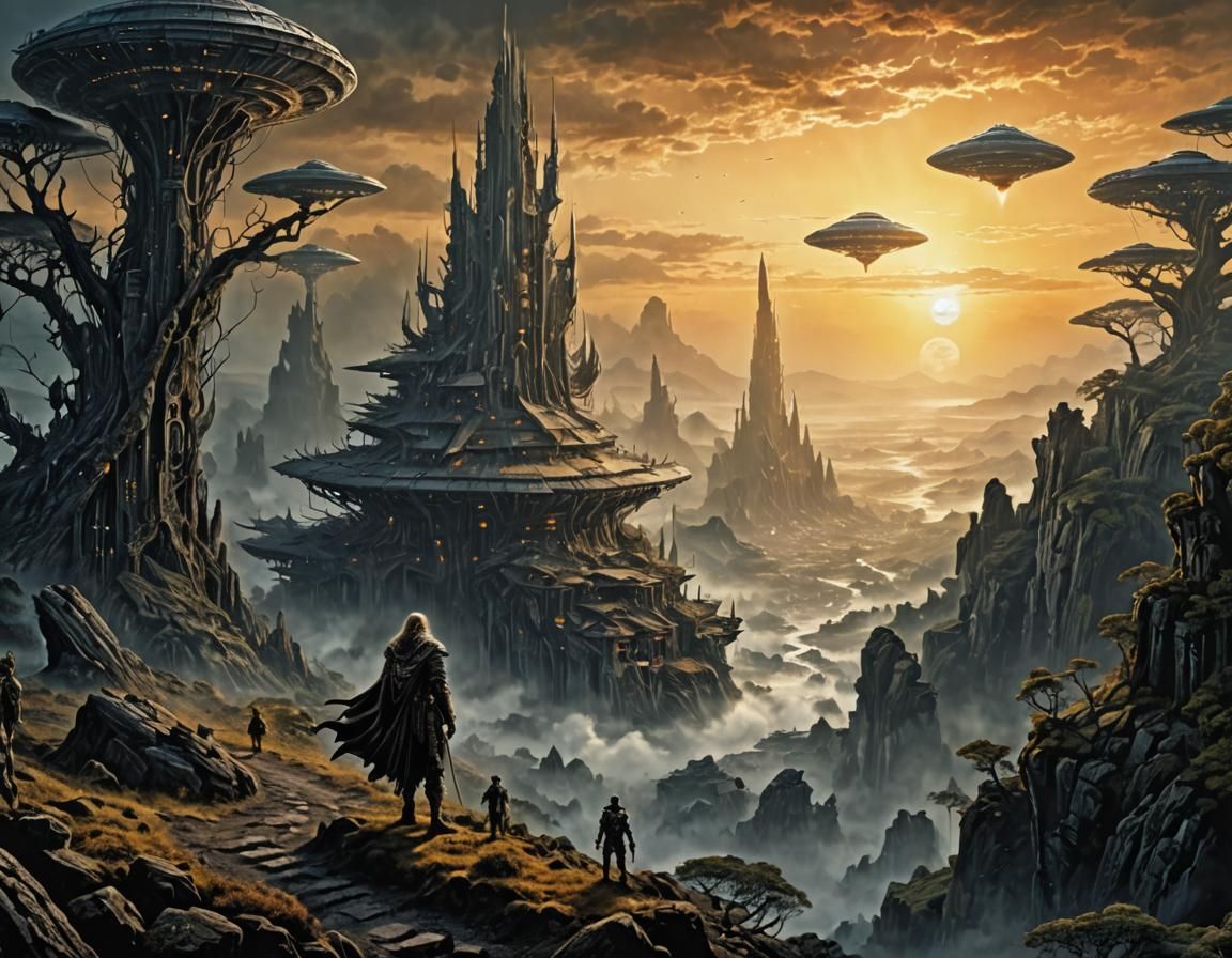 UFO with Engravings over Burning Field