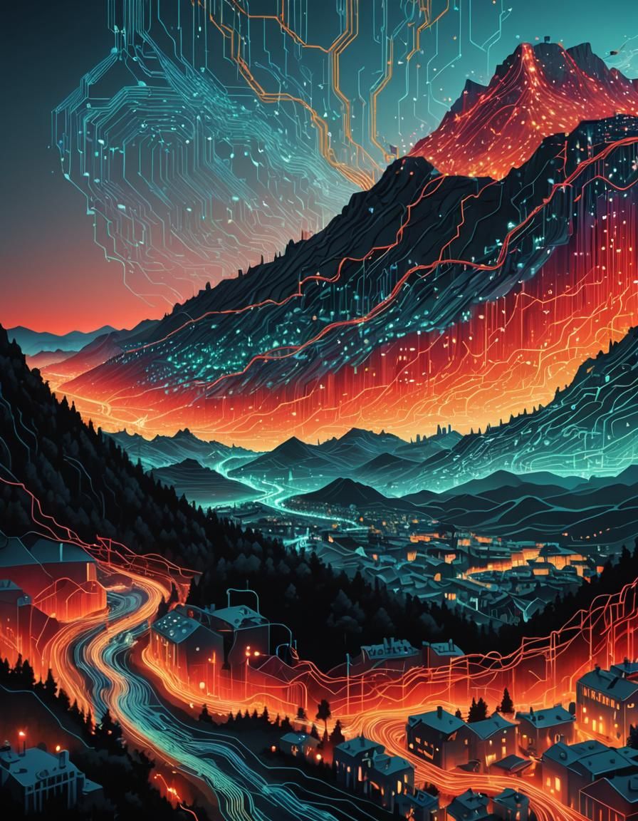 Circuitry Data Streams: A Surreal Digital Illustration