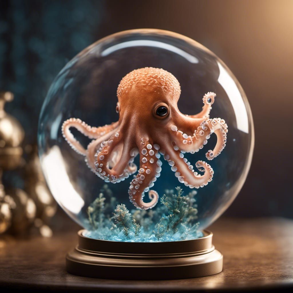 Chibi Octopus in Glass Globe: CGI Fine Art