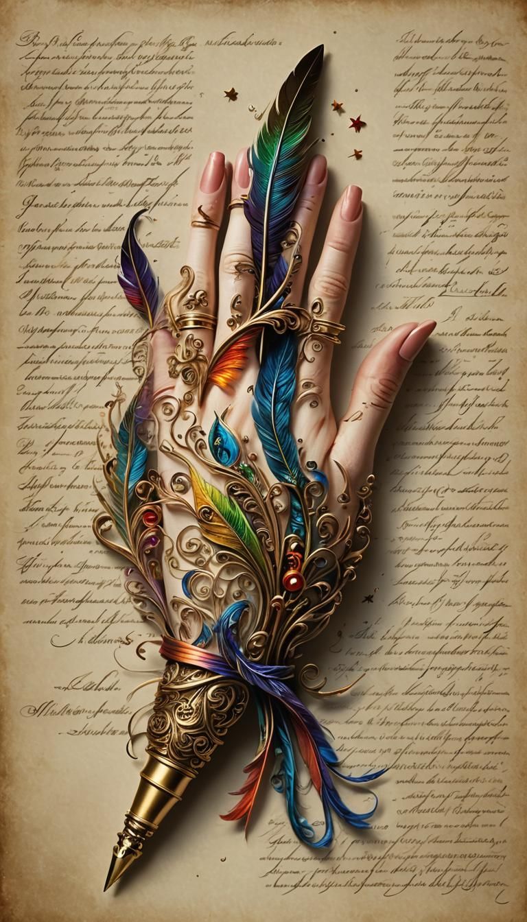 Mystic Hand Writes Calligraphy of Fate in Art Nouveau Style