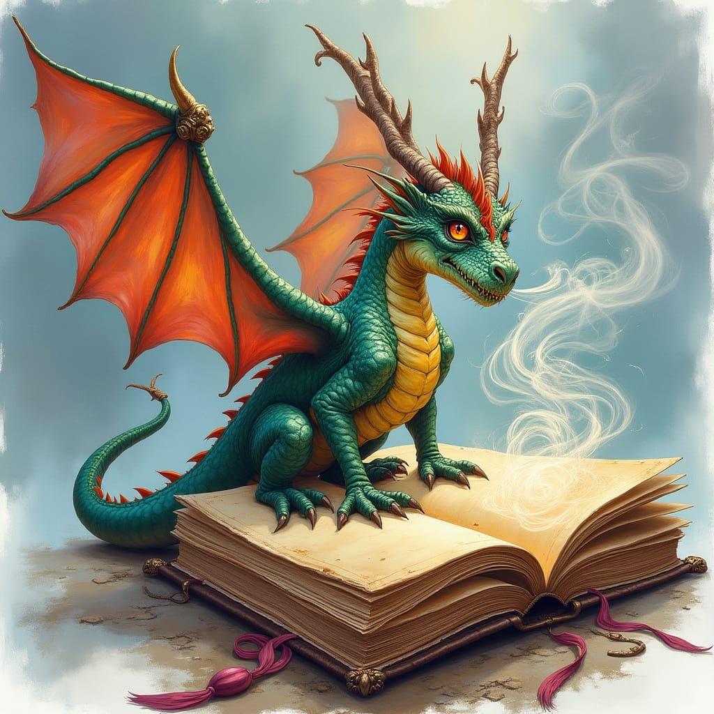 Dragon Blowing Smoke Rings in Fantasy Art Style