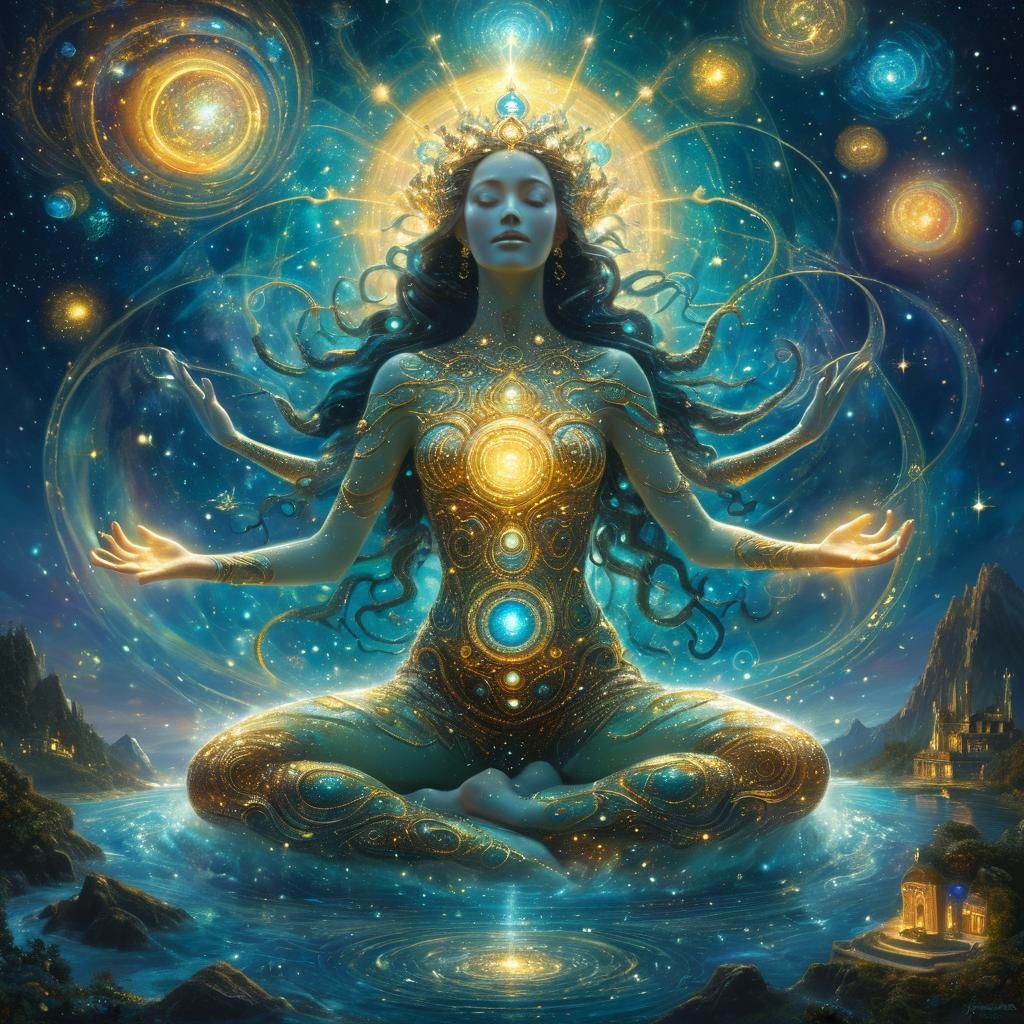 Goddess Mother in Cosmic Surrealism Style