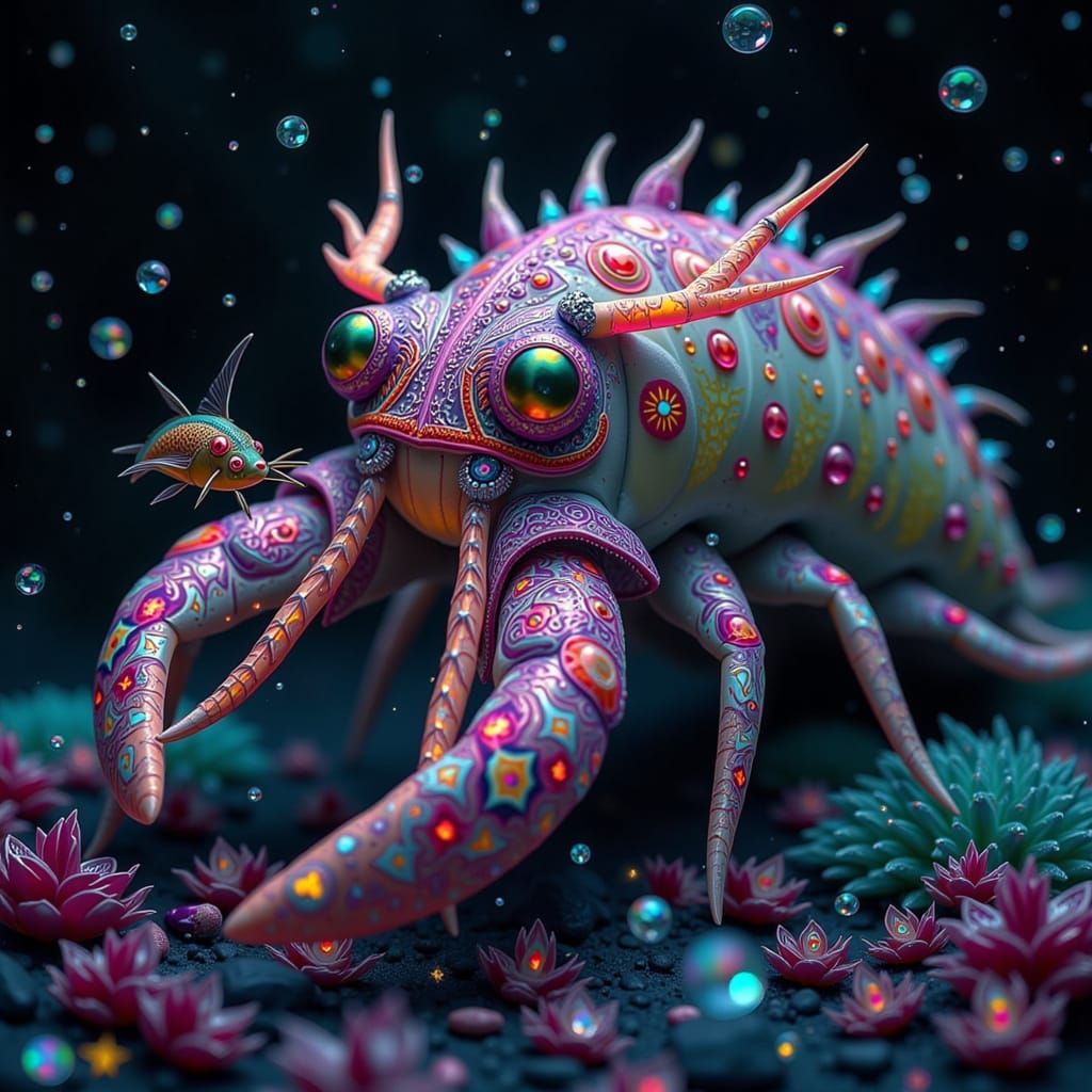 Psychedelic Cuttlefish with Expressive Eyes in Neon Style