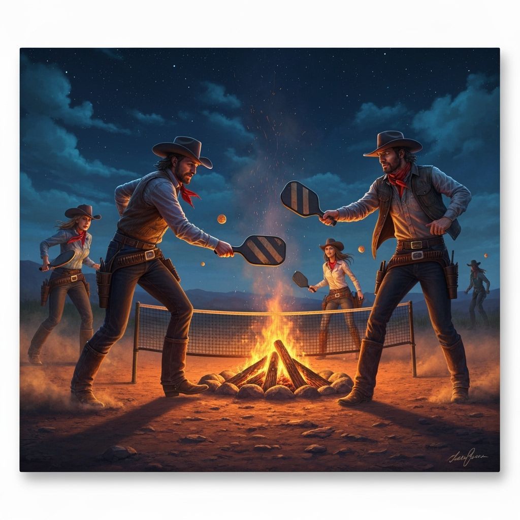 Cowboys and Cowgirls Play Pickleball by Campfire