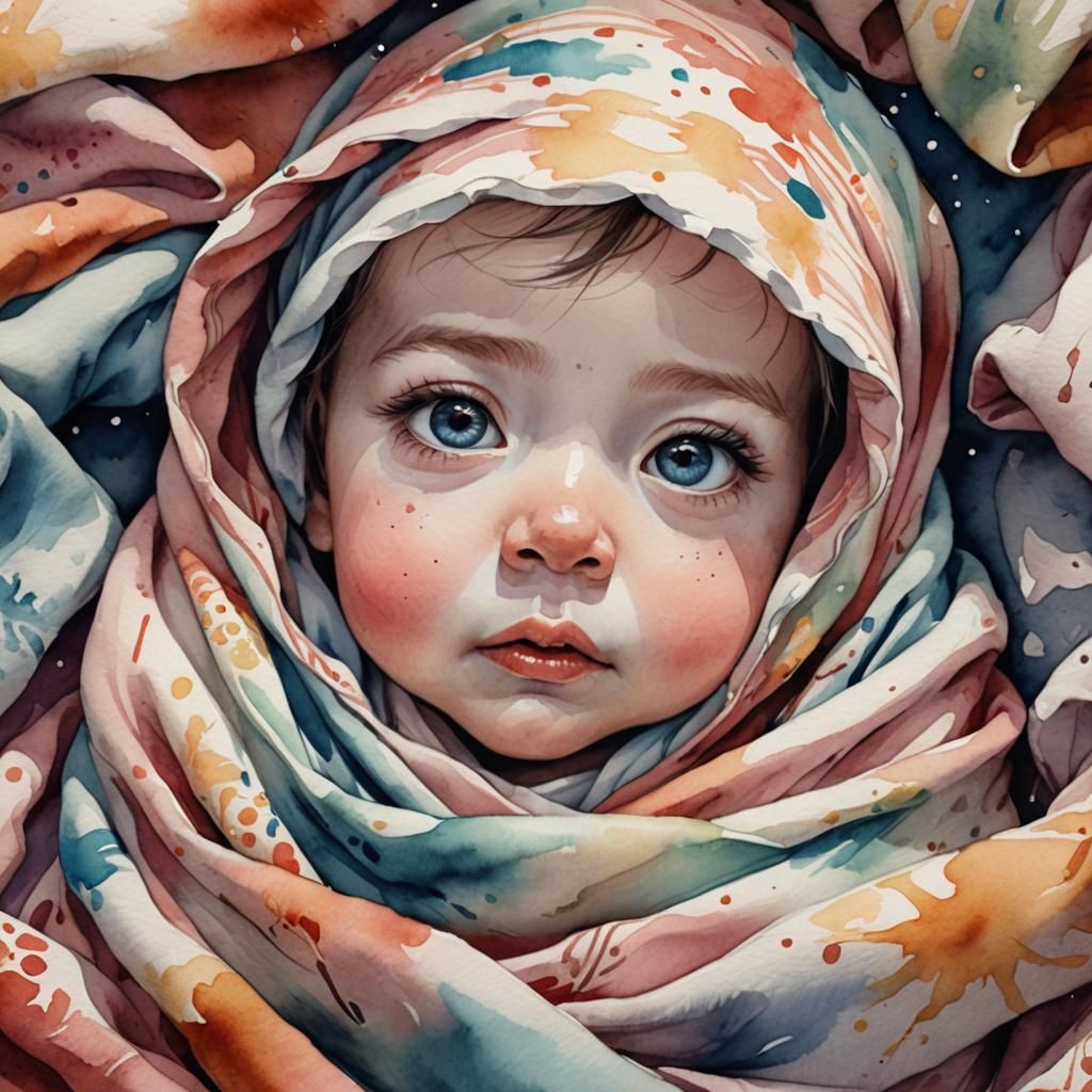 Watercolor Sketch of Newborn Baby Girl