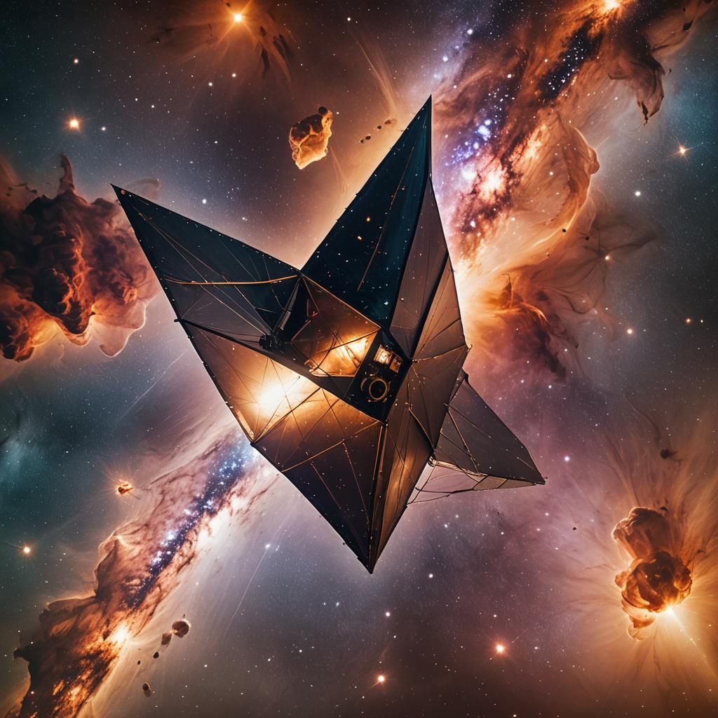 Solar Sail Orbiting Nebula in Cinematic Style