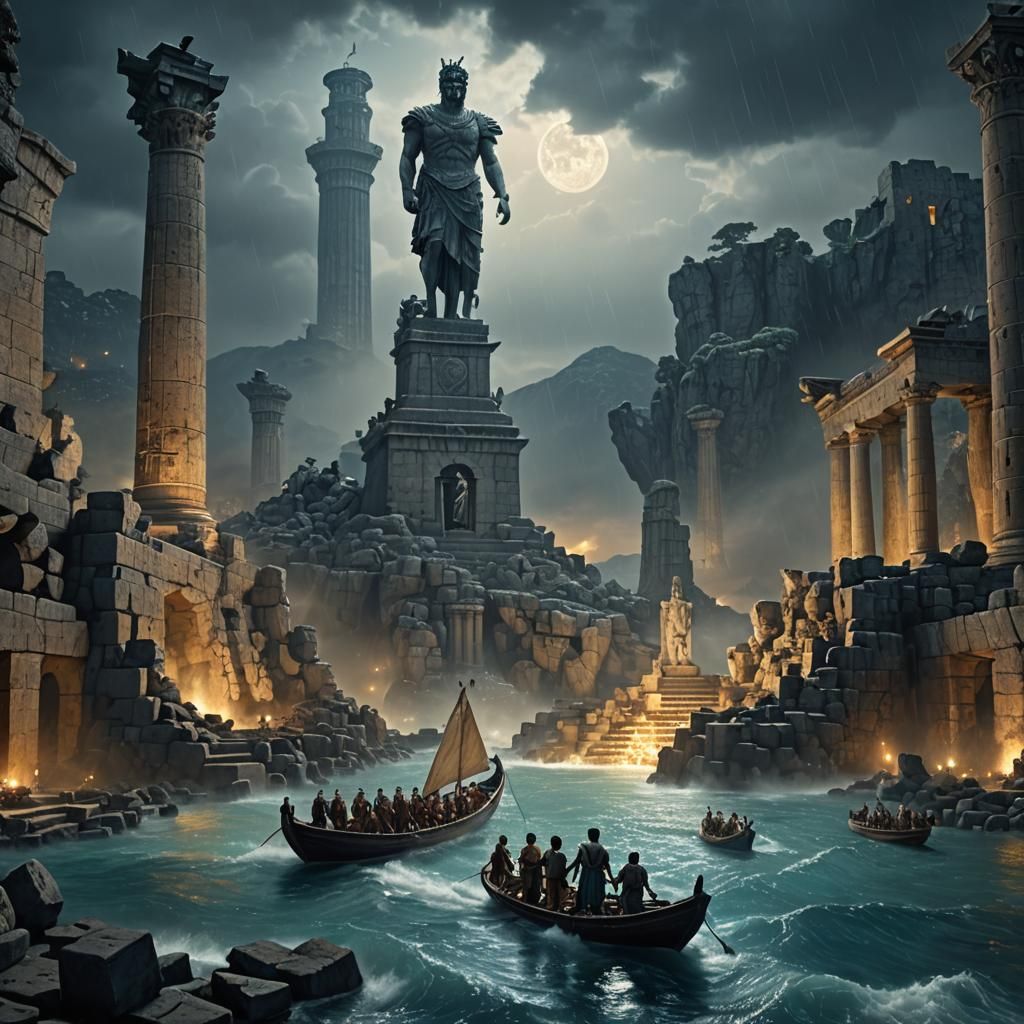 Colossus of Rhodes Ruins at Night, Digital Matte Painting