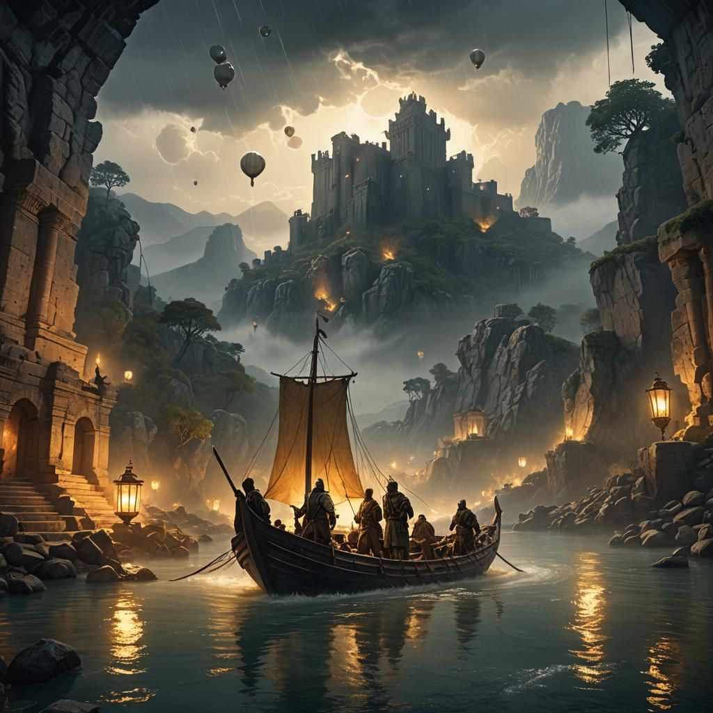 Colossal Statue Ruins at Night: Digital Matte Painting