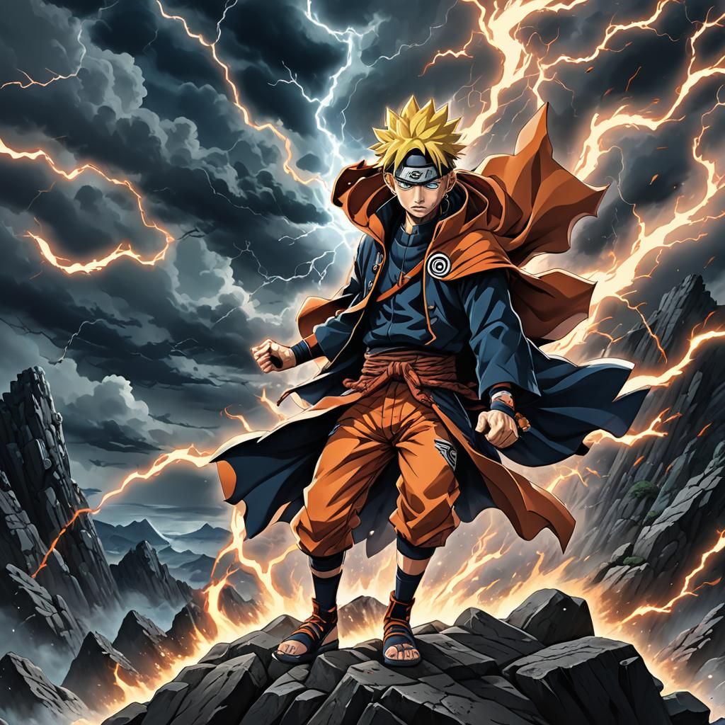 Naruto Anime Illustration with Nine-Tails Chakra