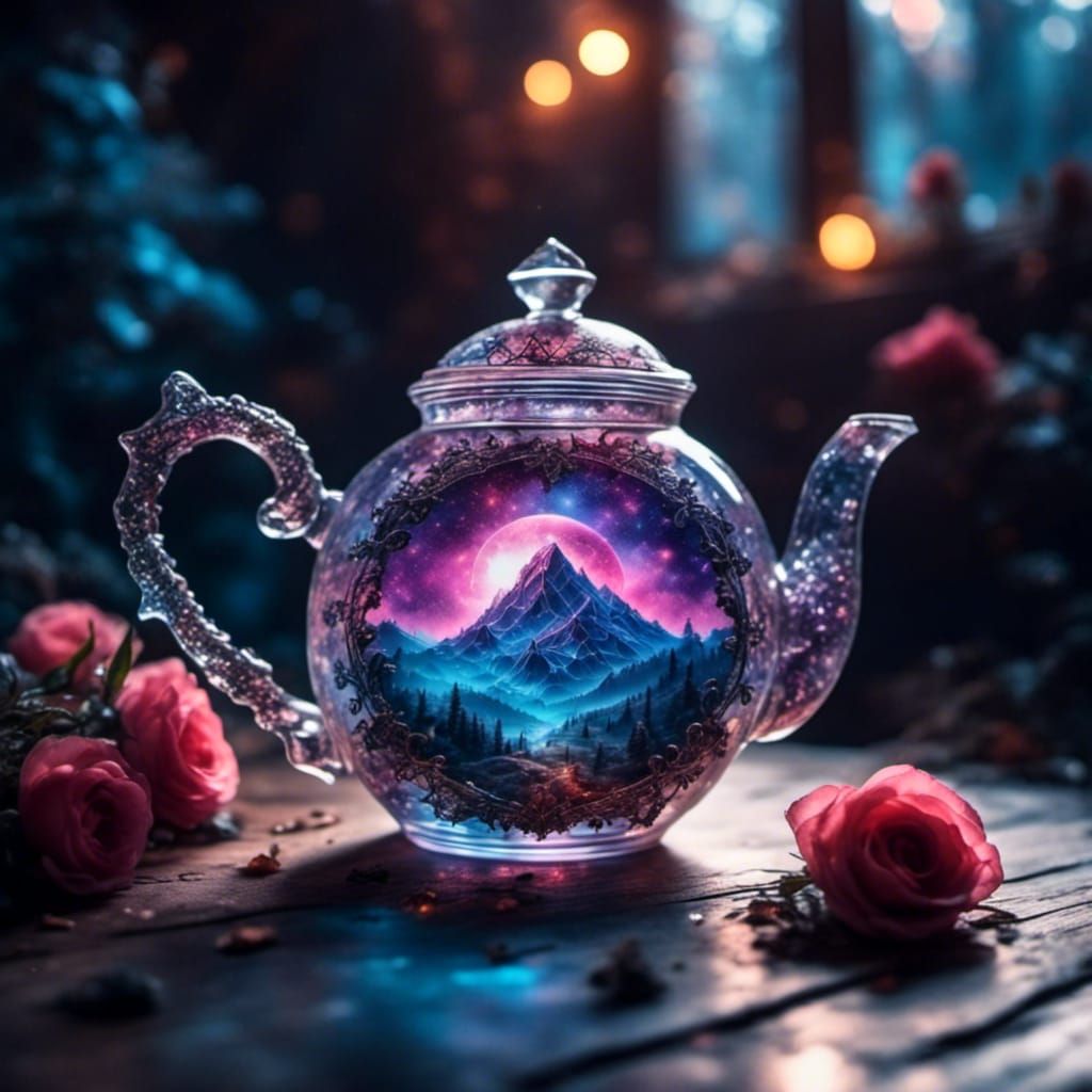 Sparkling Crystal Teapot Digital Rendering