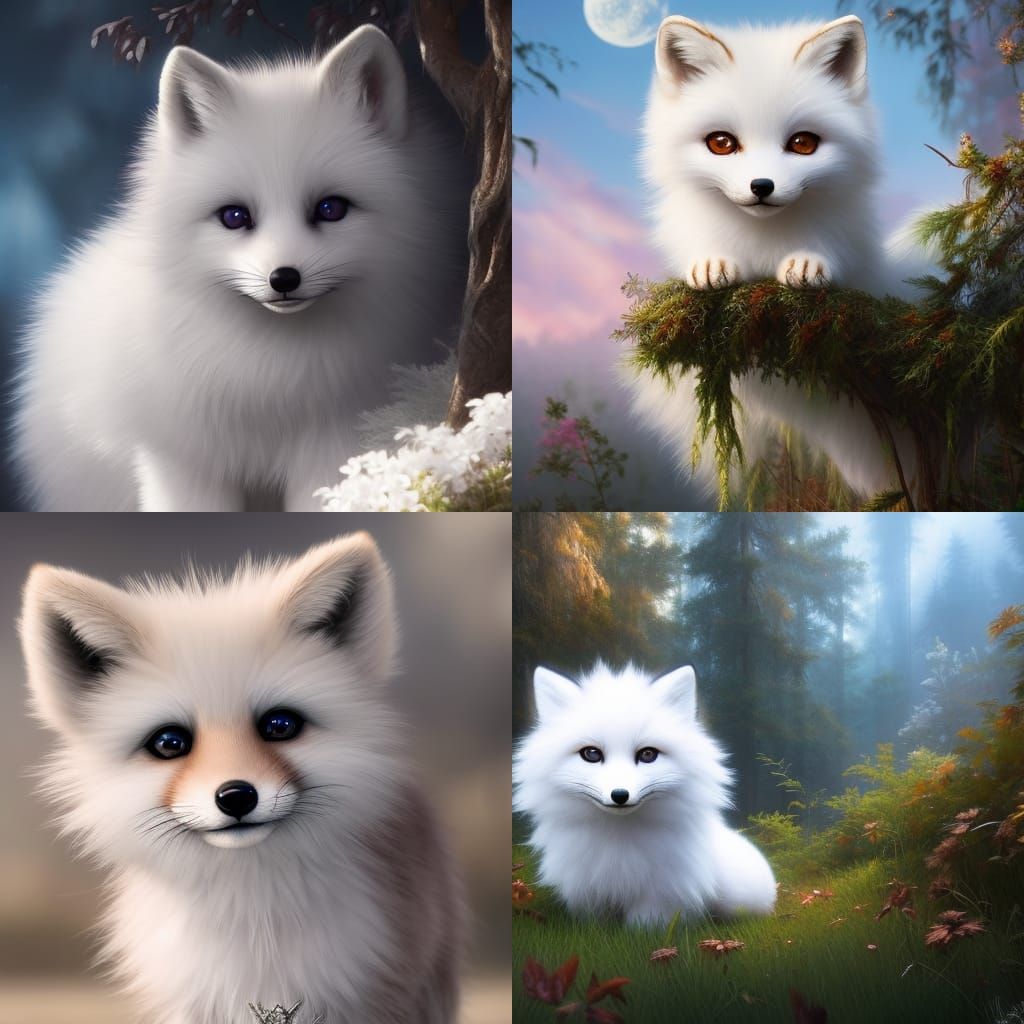 Cute Chibi Fox with Big Eyes, Digital Art