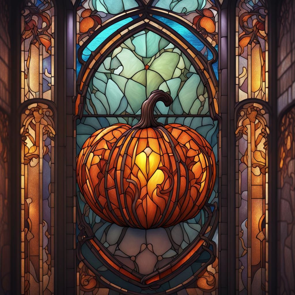 Stained Glass Pumpkin in Detailed Matte Painting
