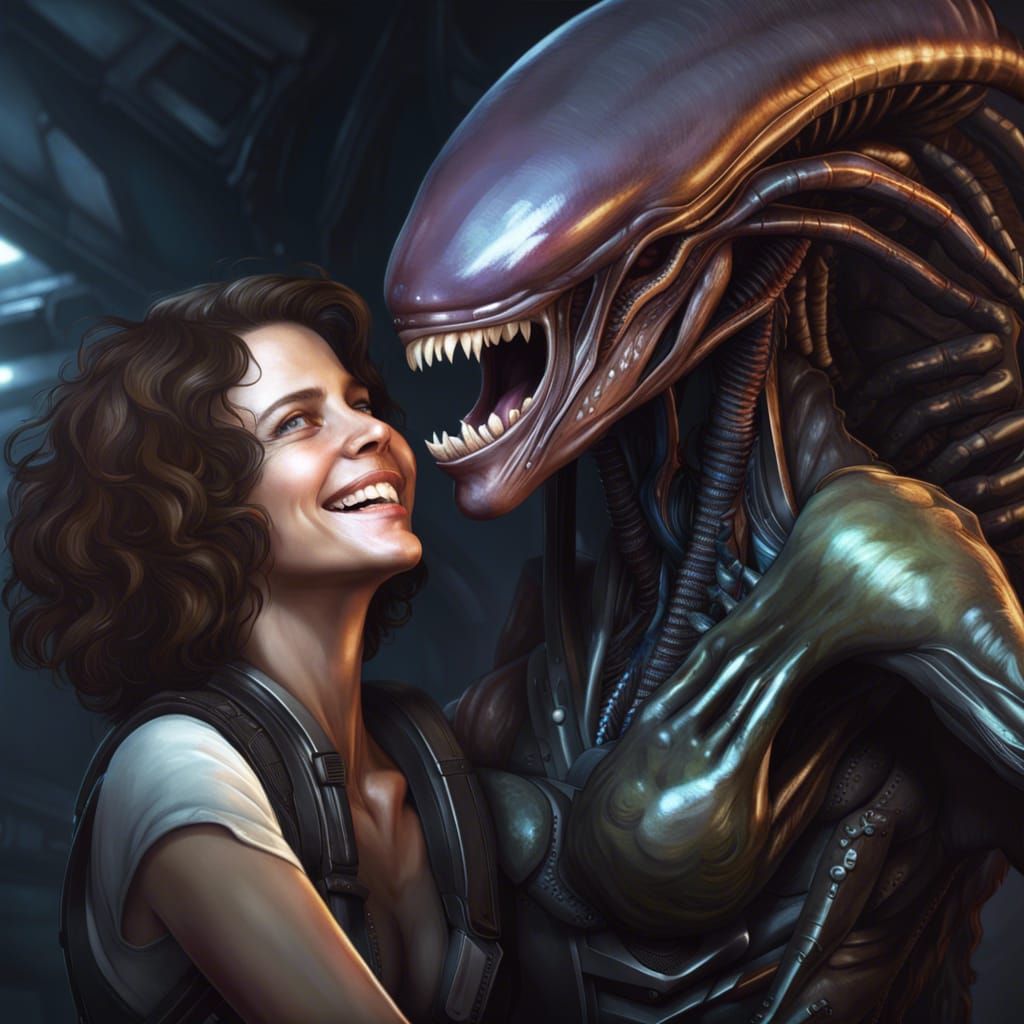 Xenomorph and Ripley Selfie, Hyperdetailed Portrait