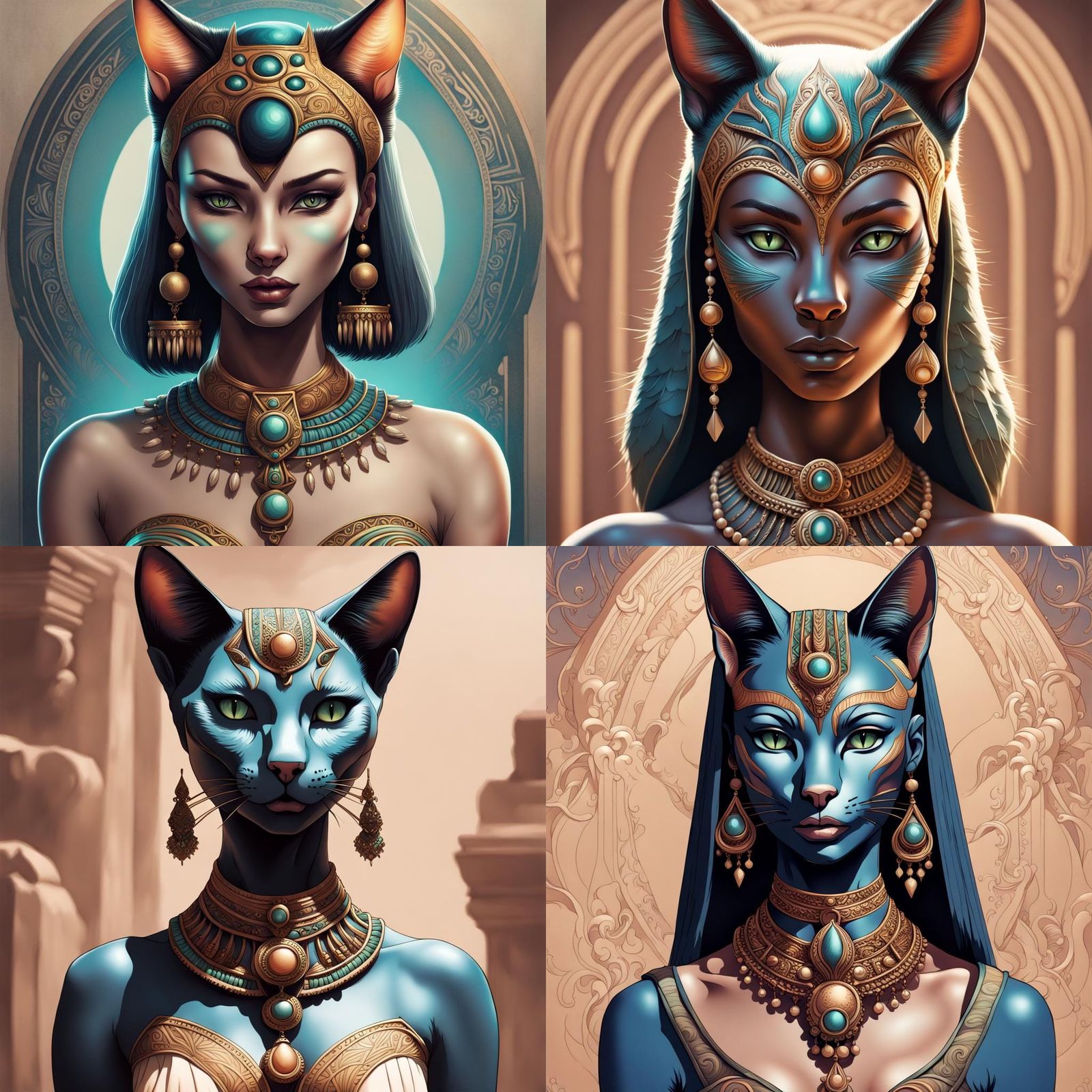 Goddess Bastet: Cat-Human Hybrid in Vibrant Colors