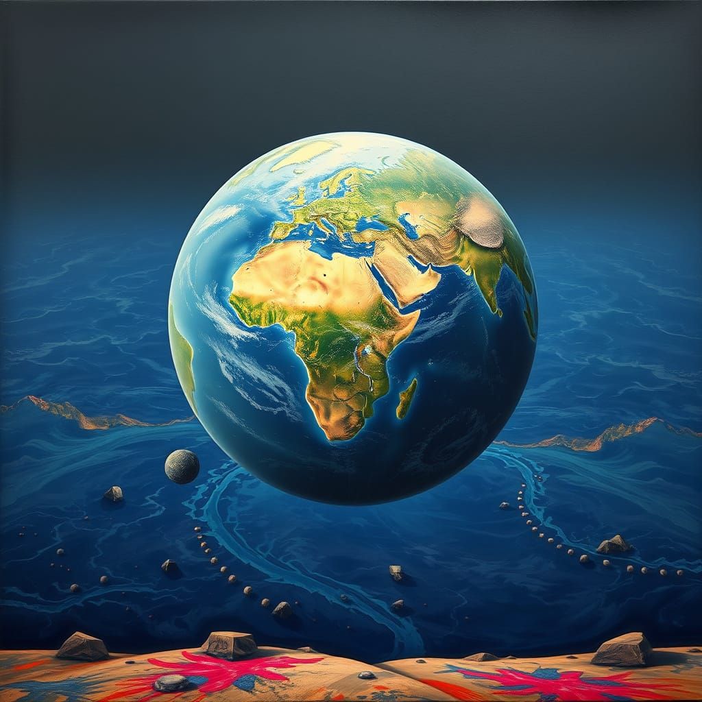 Earth's Super-Continent Surrounded by Endless Ocean, Surreal...