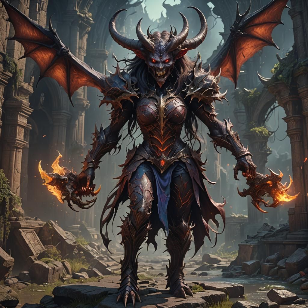 Detailed Matte Painting of a Demon Female