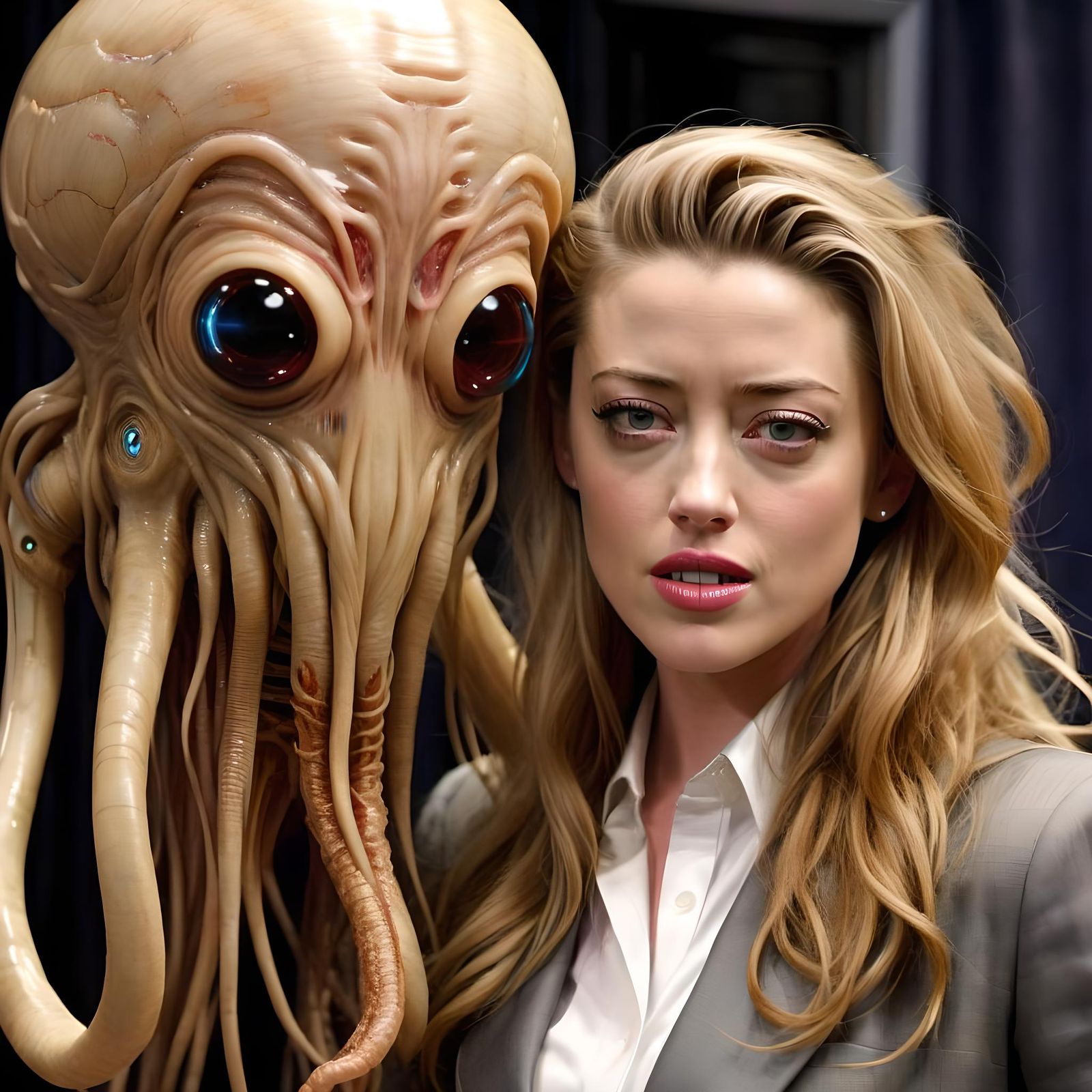 Amber Heard and an Ood from Doctor Who