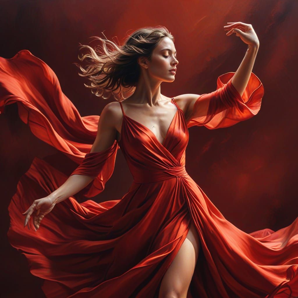 Passionate Dancer in Red: Photorealistic Oil Painting