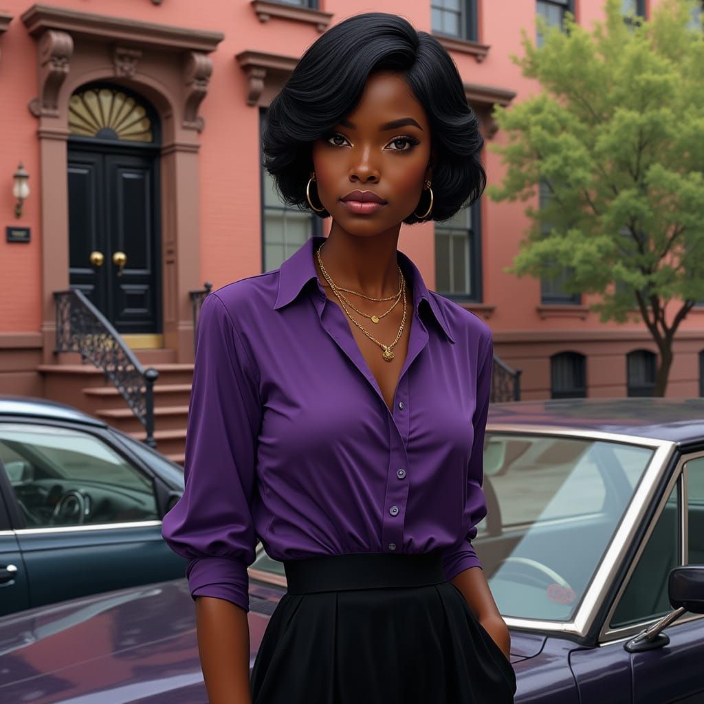 African American Woman in Purple Elegance, Hyper Realistic P...