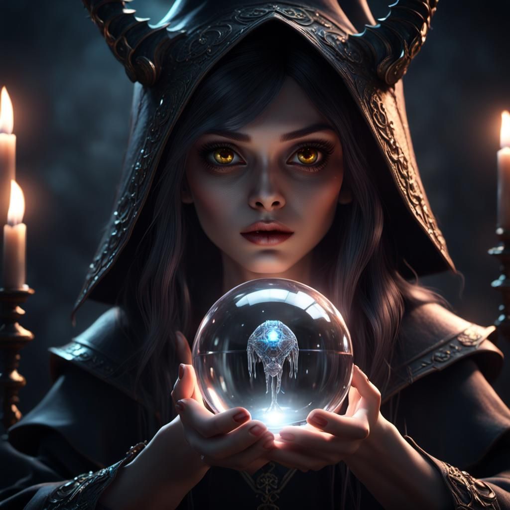 Young Witch Sees Satan in Crystal Ball