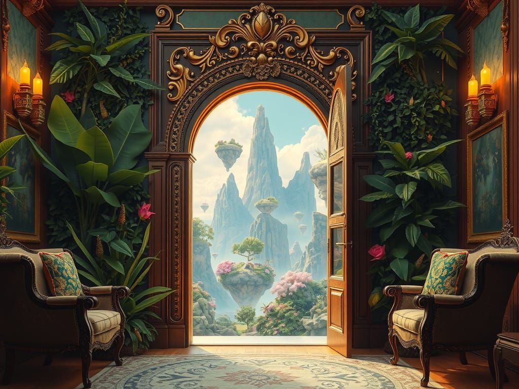 door to a  surreal landscape