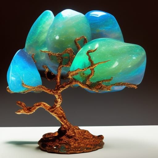 Opalescent Opal Tree Sculpture with Cosmic Portal