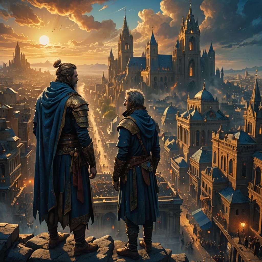 Guardians Overseeing City: Hyperrealistic Concept Art