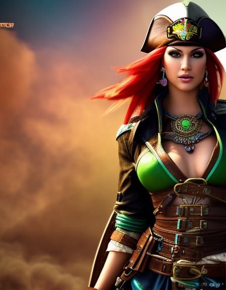 Piratepunk Female with Rainbow Smoke, Detailed