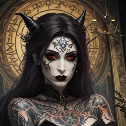 Tattooed Vampire Magician Portrait with Dark Fantasy Element...