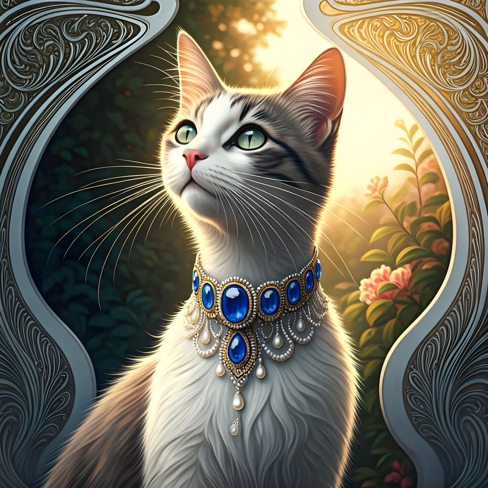 Whimsical Cat in Art Nouveau Elegance