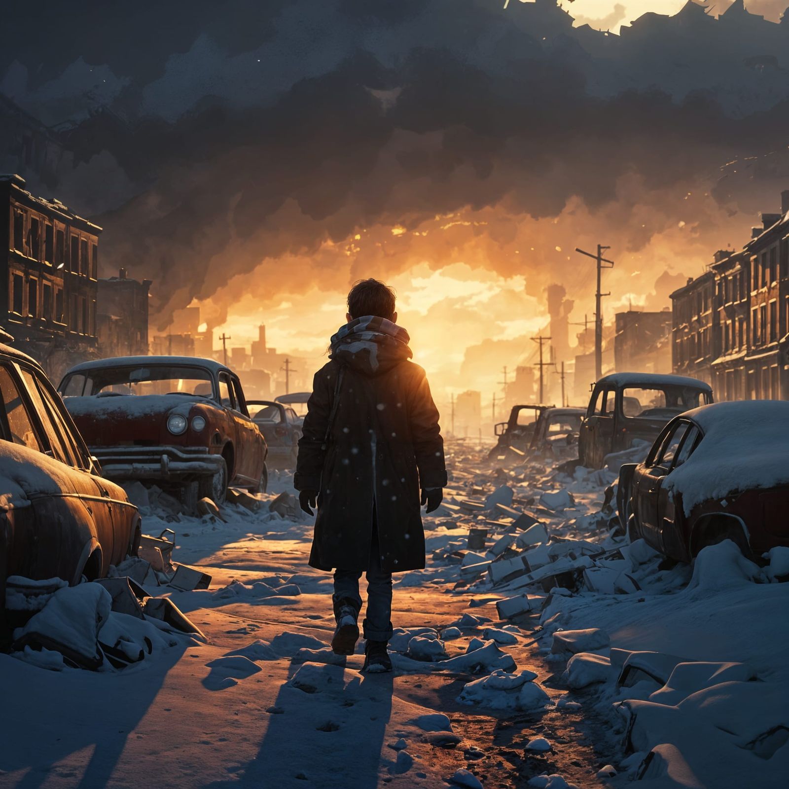 Epic Winter Apocalypse: Weakened Child Walks Through Ruins