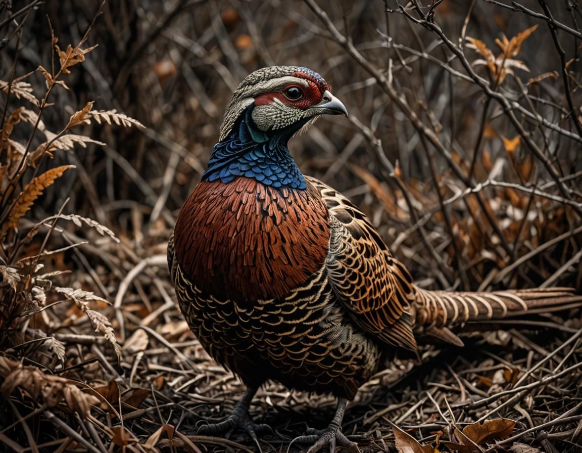 Dramatic Pheasant Portrait in Hyperrealistic Style