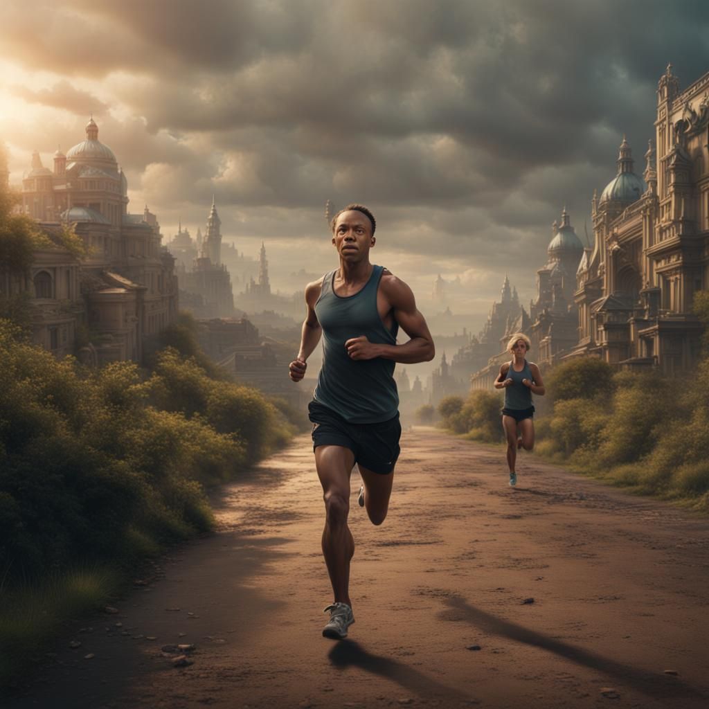 Cinematic Jogger in Digital Matte Painting