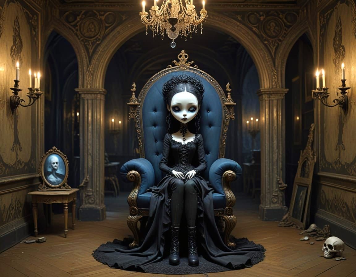 Gothic Mansion Interior in Tim Burton Claymation Style