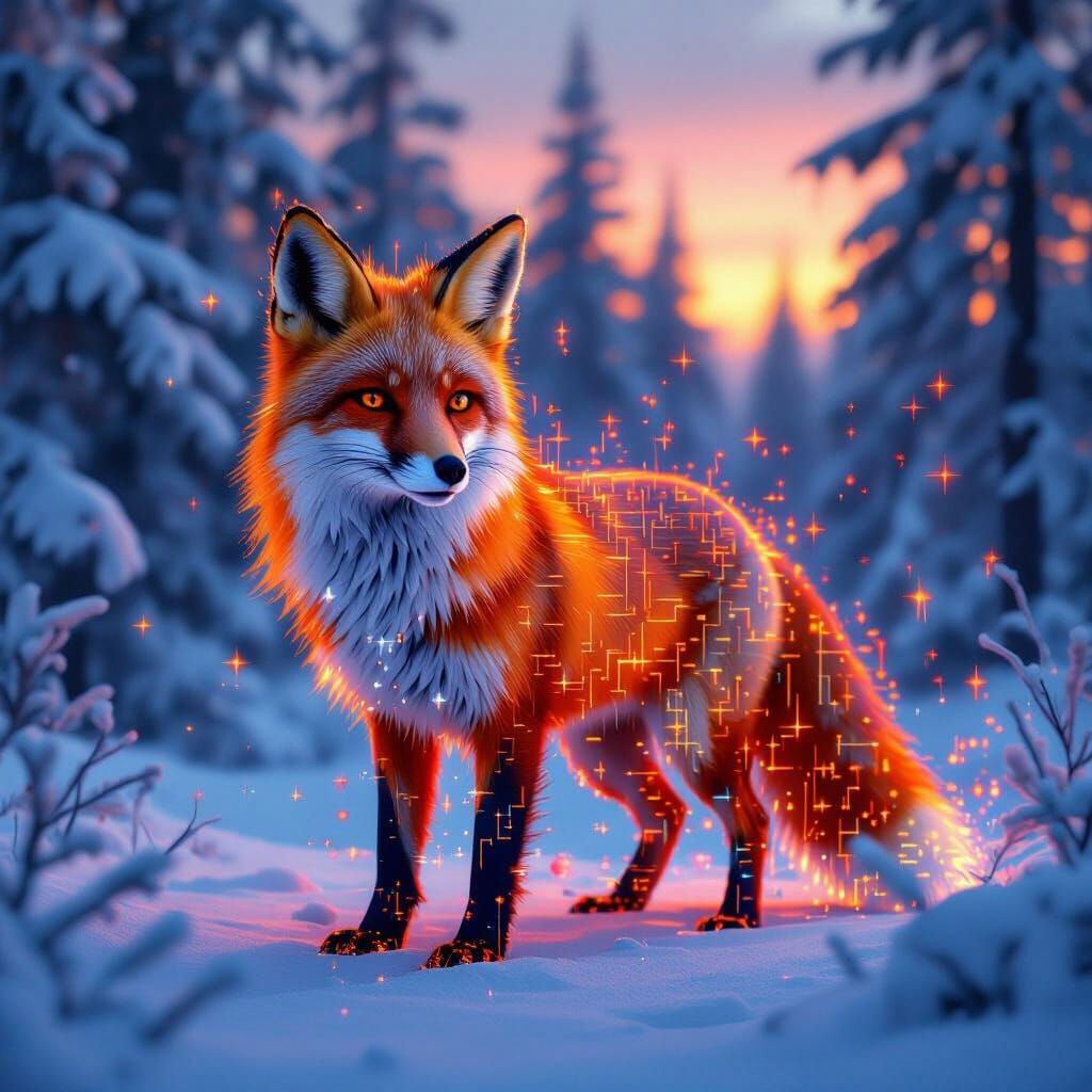 Ethereal Red Fox in Cybernatural Style