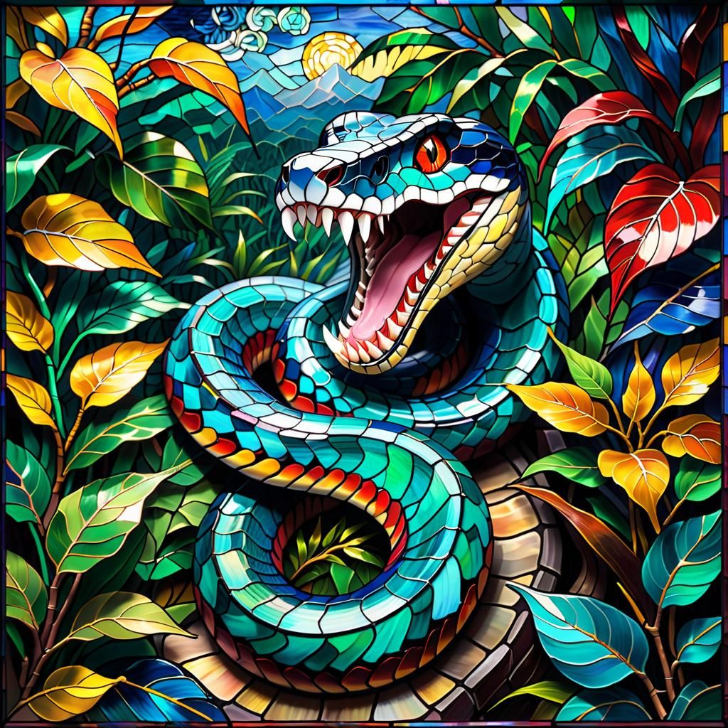 Stained Glass Boa Snake in Van Gogh Style