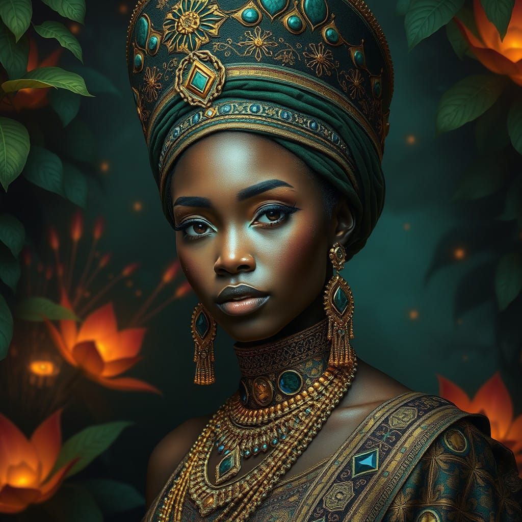 Regal African Queen in Opulent Attire