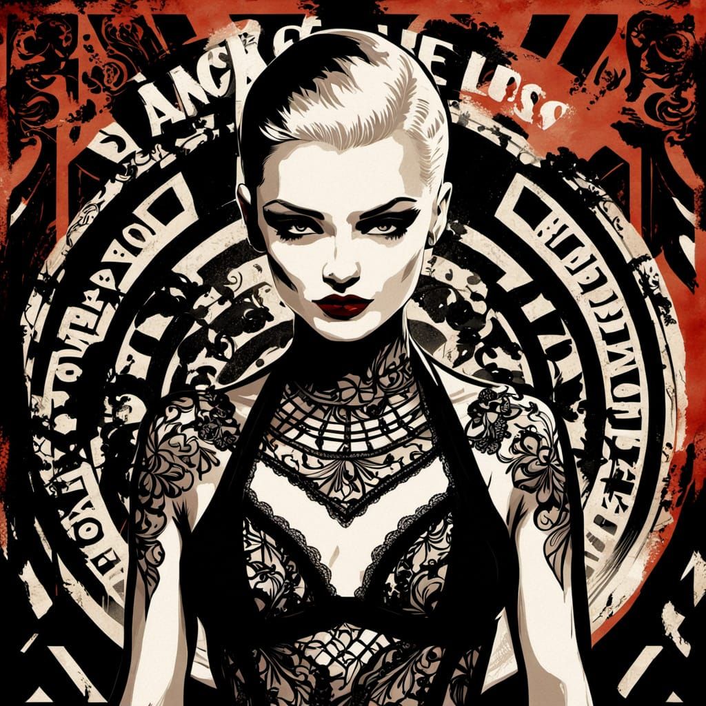 Art Deco Woman in Black Lingerie Fashion Illustration