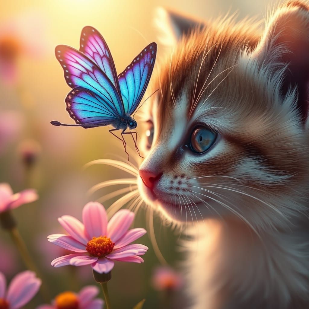Kitten and Butterfly in Dreamlike Light