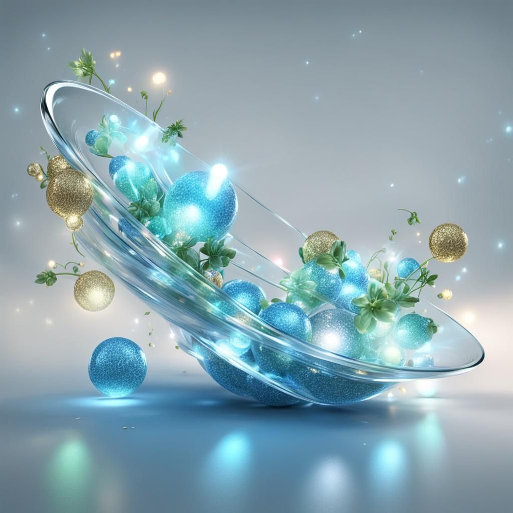 Realistic 3D Glass Garden with Glittering Light