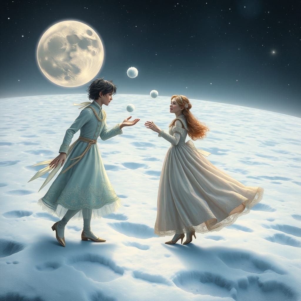Moonlit Whimsy: Pierot and Columbine's Lunar Snowball Fight ...