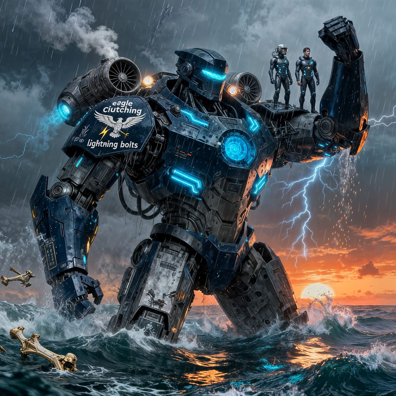 Colossal Jaeger Battles Stormy Ocean in Epic Mech Art