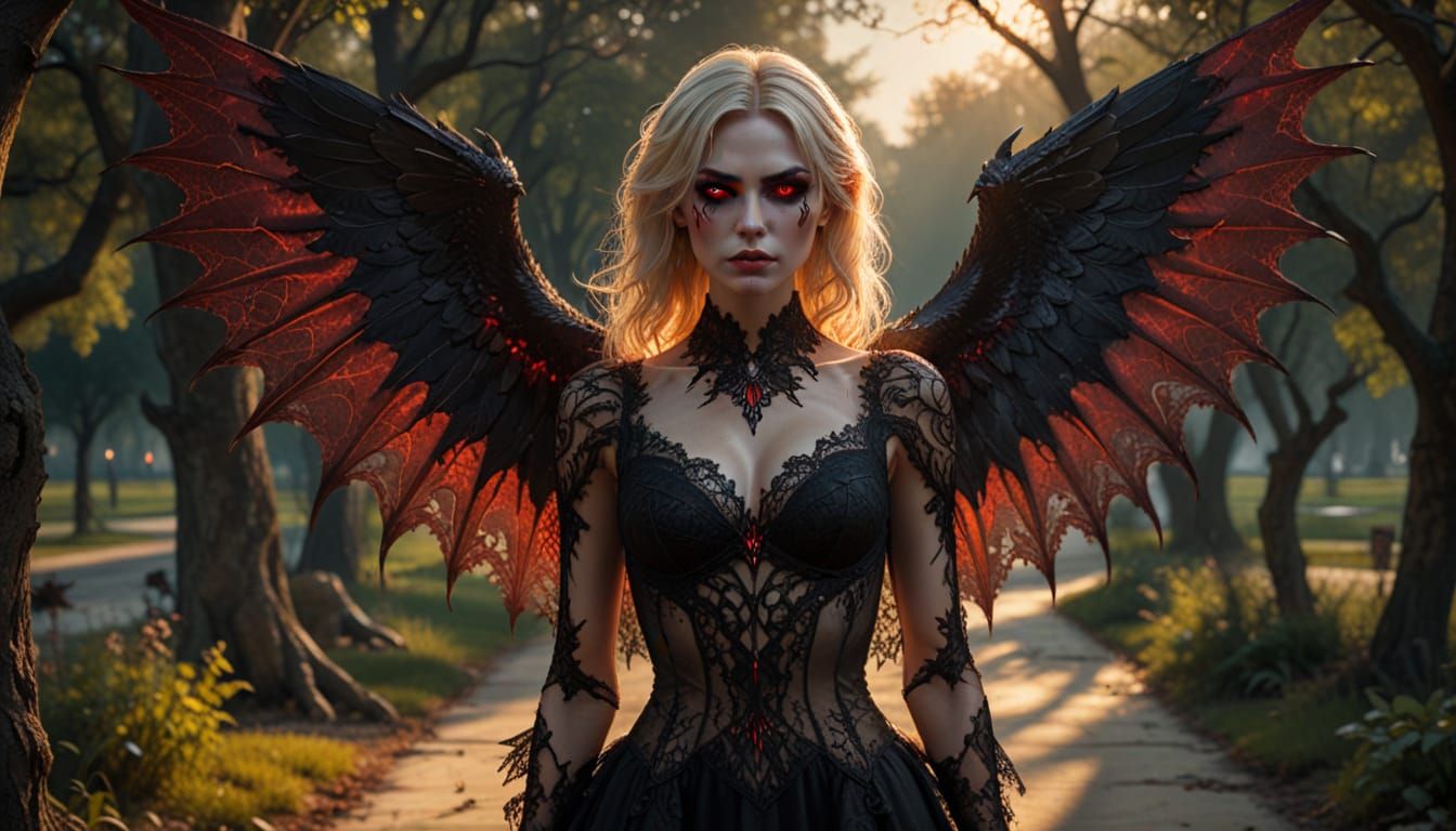 Demonic Woman on Park Path Oil Painting