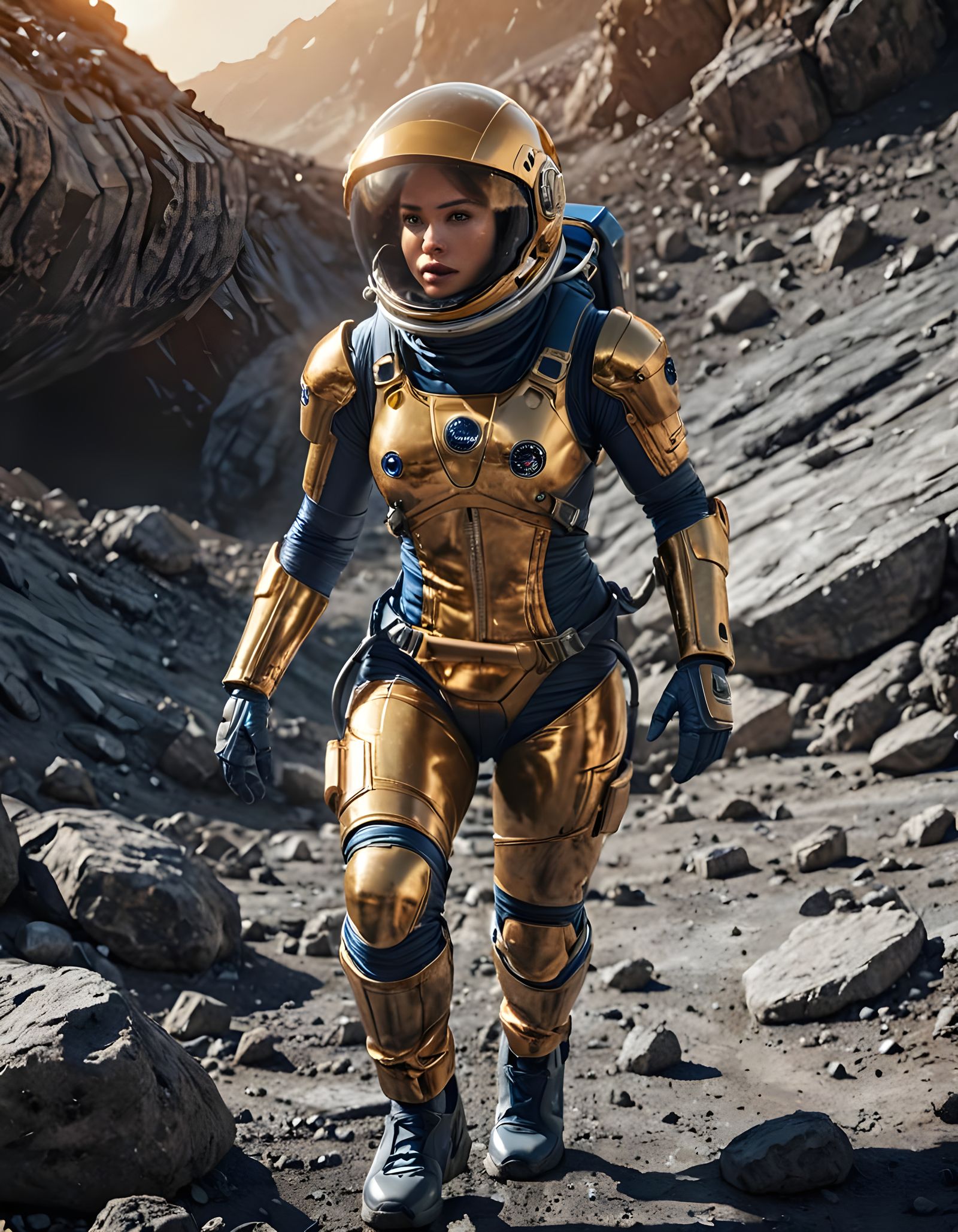 Latvian Astronaut's Asteroid Run in Sapphire Spacesuit