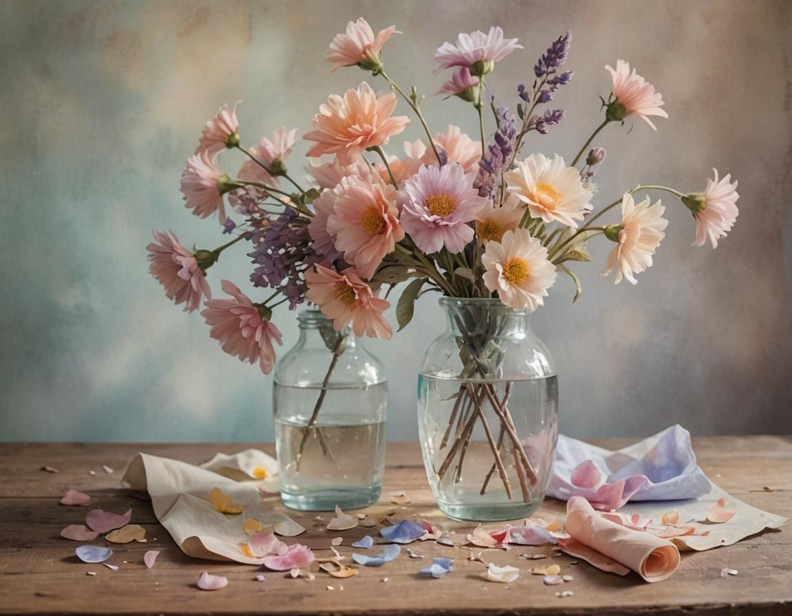 Impressionist Watercolor Still Life with Wilting Flowers